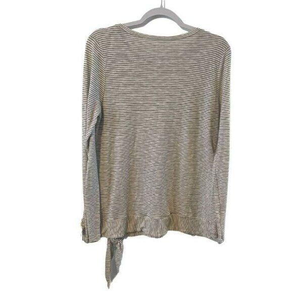 Loft Womens White Black stripe Wrap Tie Knit Sweater Blouse M lightweight - Picture 2 of 5